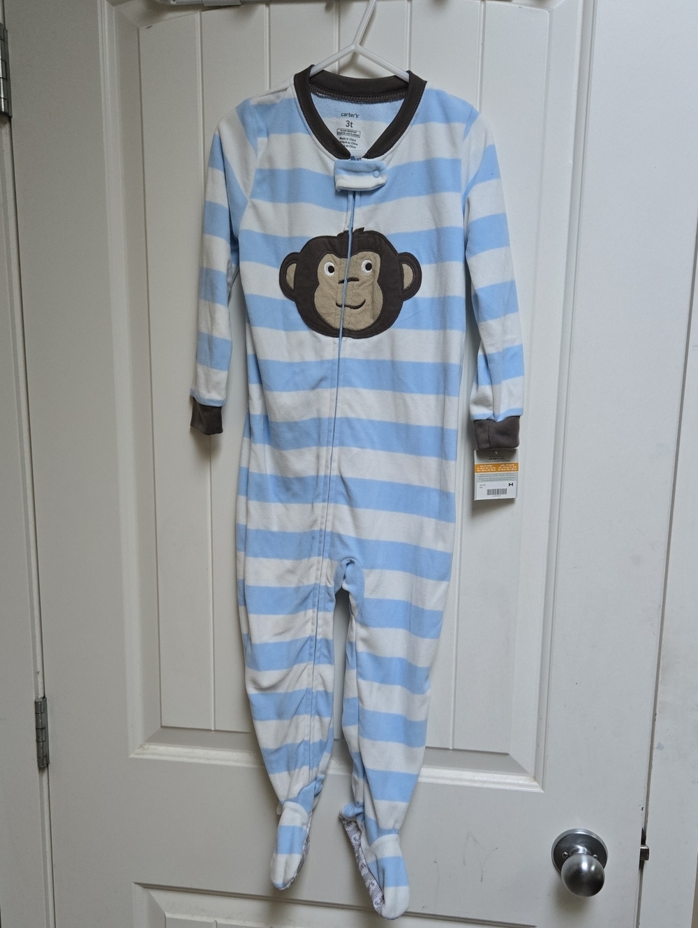 NWTCarter's Blue & White Striped Monkey Footed One-Piece Toddler Sleeper 3T